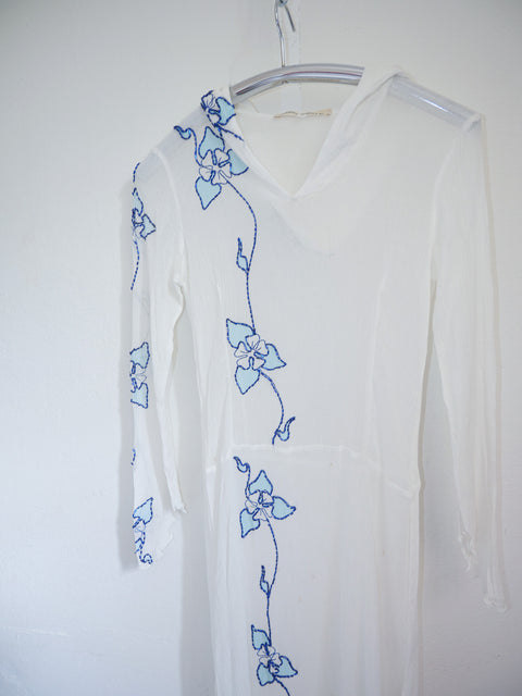 1990's beaded mesh hooded dress
