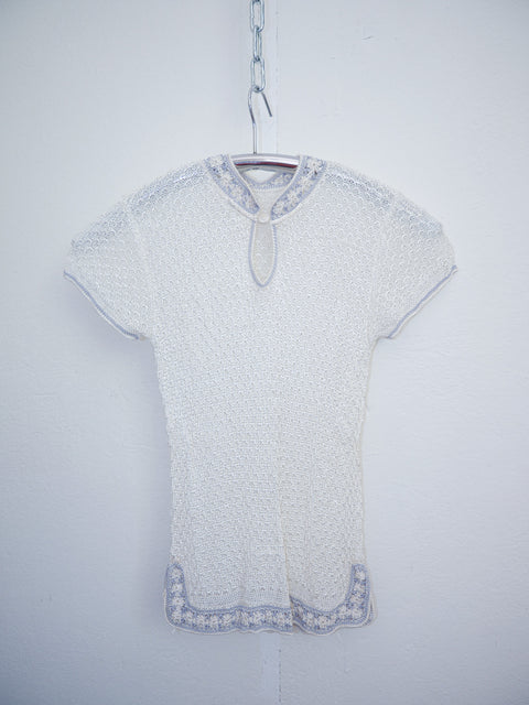 1980's mandarin viscose crochet top