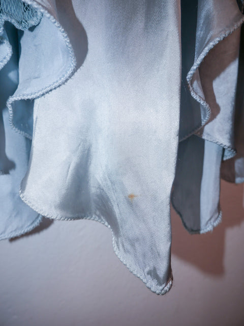 1980's light blue satin lace panel maxi skirt