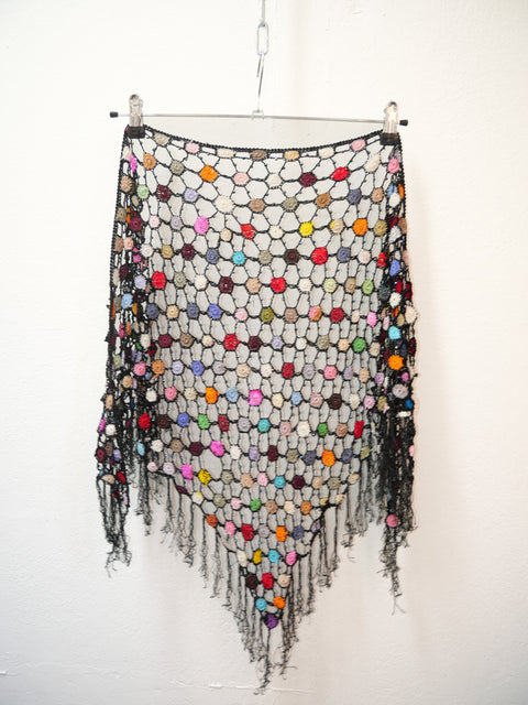 2000's crochet fringe shawl multicolor