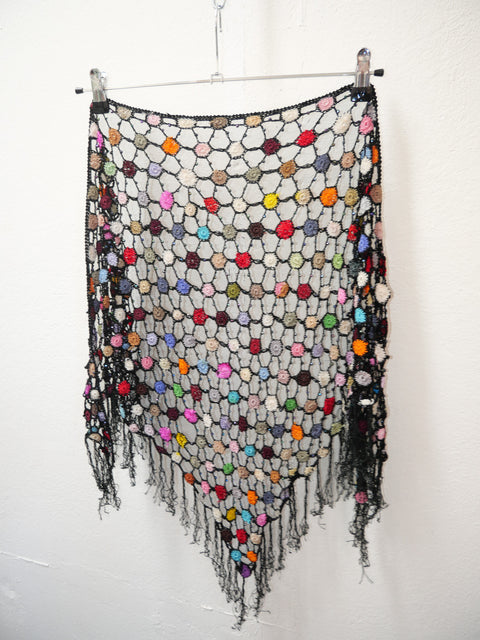 2000's crochet fringe shawl multicolor