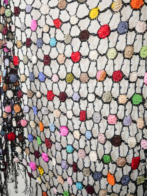 2000's crochet fringe shawl multicolor
