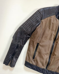 Leather & canvas oversize moto jacket