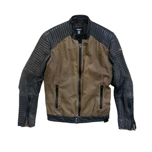 Leather & canvas oversize moto jacket