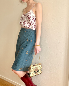 Embroidered silk wrap skirt