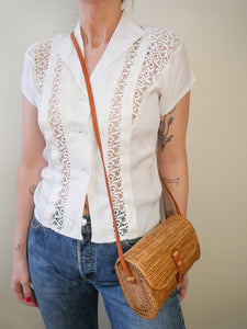 White embroidered 70's top